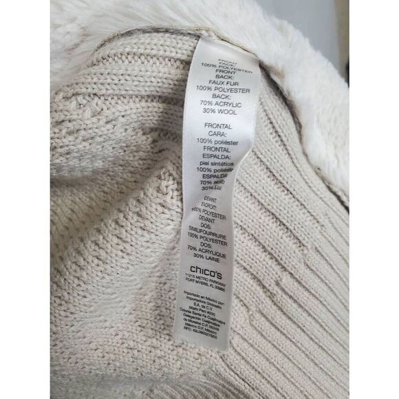 Chico's Faux Suede Faux Fur Open Front Neutral Soft Wool Blend Sweater Vest - Picture 7 of 8